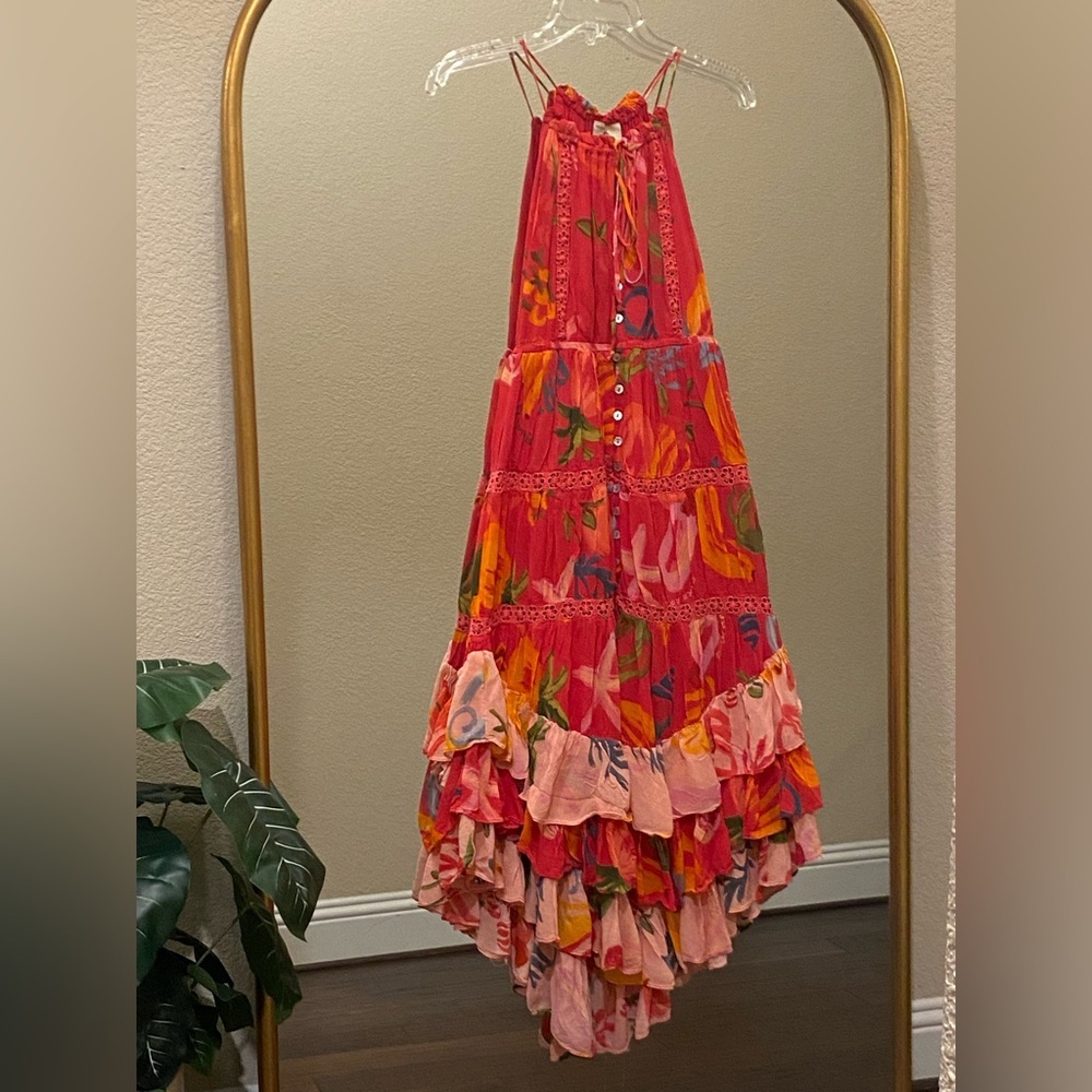 FARM Rio Red Multi-Color Tiered Midi Dress - Picture 2 of 12